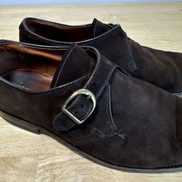 Alden 953 Plain Toe Monk Strap Shoes Men's 8.5 Mocha Brown Suede Leather - Picture 12 of 16
